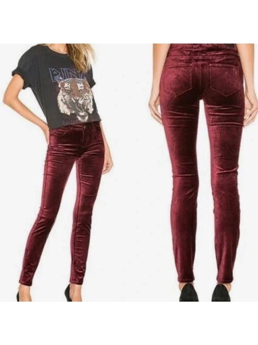 Paige burgundy red crushed velvet Hoxton ultra skinny legging pants Sz 29